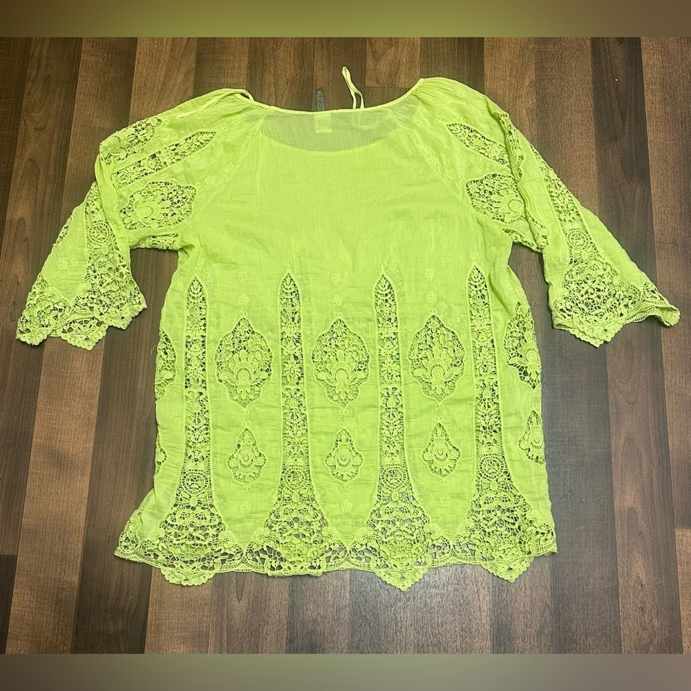XCVI Yellow Green Boxy Embellished Blouse - Picture 2 of 10